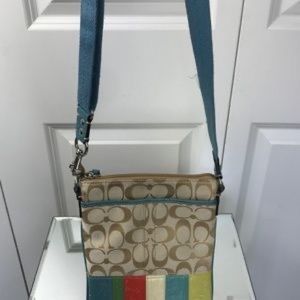 Coach Signature Multicolor Striped Patent Leather Swingpack Crossbody Purse